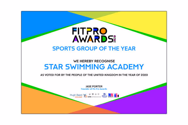 Star Swimming Academy Liverpool Fitness Professional Awards Sports Group Of The Year Winner 2020
